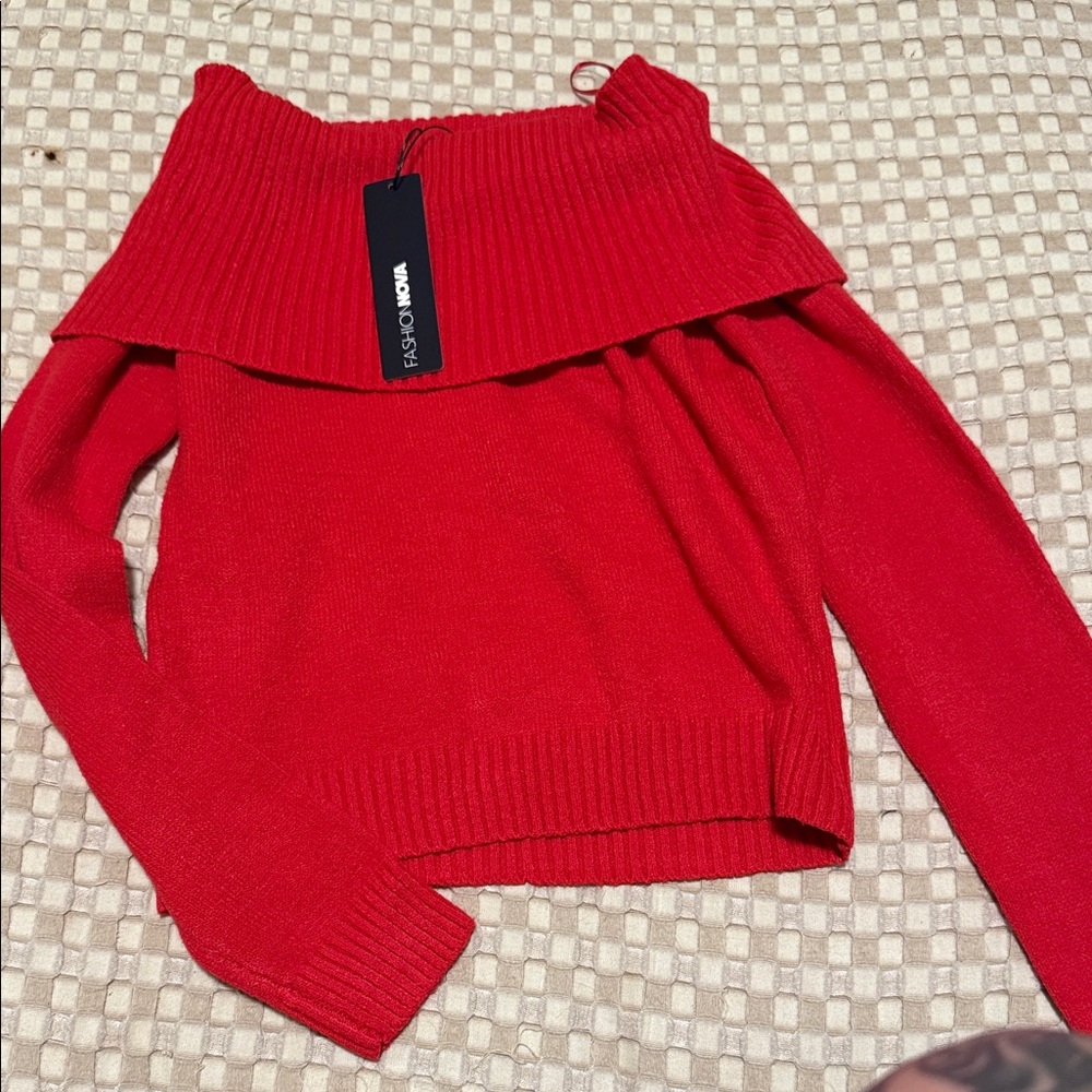 Fashion Nova Bold Red Off-Shoulder Sweater